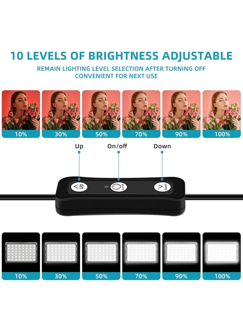 شو وو طقم إضاءة فيديو LED مكون من قطعتين، أضواء استوديو بـ 9 فلاتر ألوان لإضاءة التصوير الفوتوغرافي مع حامل ثلاثي القوائم قابل للتعديل وحامل هاتف، أضواء متدفقة لتسجيل الصور وكاميرا الكمبيوتر وتكبير البث - Image 2