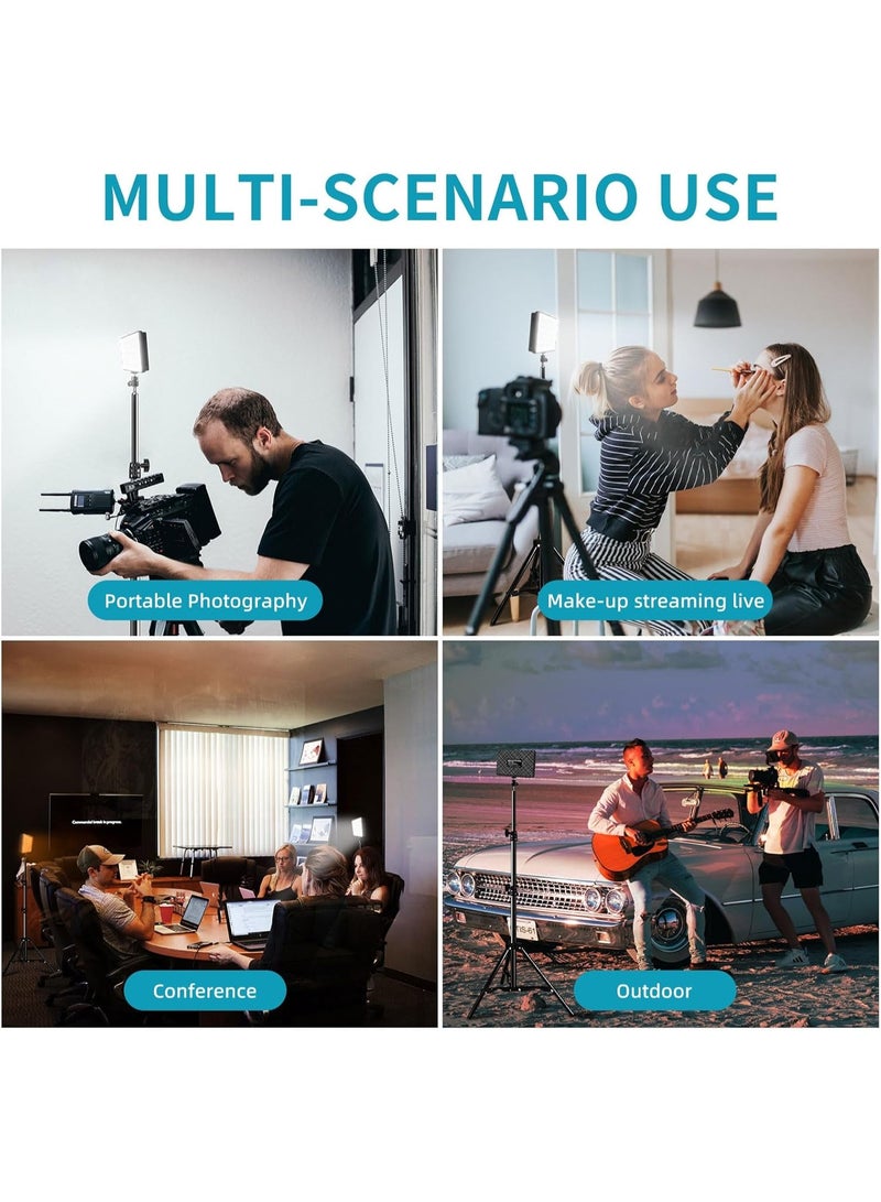 شو وو طقم إضاءة فيديو LED مكون من قطعتين، أضواء استوديو بـ 9 فلاتر ألوان لإضاءة التصوير الفوتوغرافي مع حامل ثلاثي القوائم قابل للتعديل وحامل هاتف، أضواء متدفقة لتسجيل الصور وكاميرا الكمبيوتر وتكبير البث - Image 5