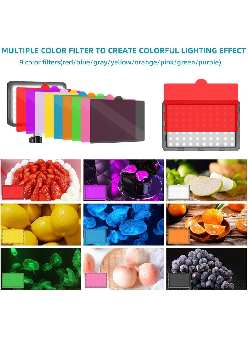 شو وو طقم إضاءة فيديو LED مكون من قطعتين، أضواء استوديو بـ 9 فلاتر ألوان لإضاءة التصوير الفوتوغرافي مع حامل ثلاثي القوائم قابل للتعديل وحامل هاتف، أضواء متدفقة لتسجيل الصور وكاميرا الكمبيوتر وتكبير البث - Image 4