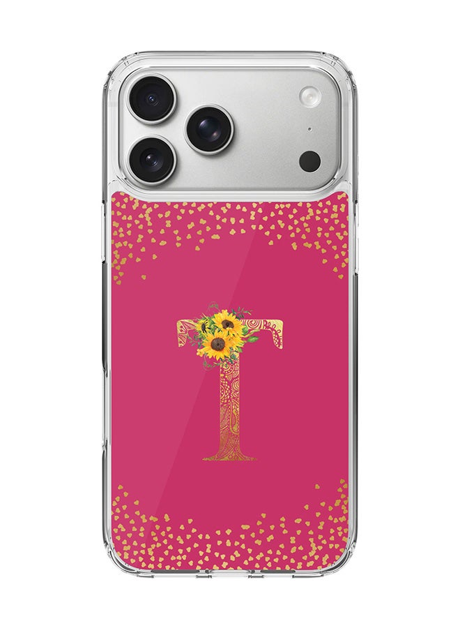 Stylizedd Classic Clear MagSafe Case for iPhone 17 Pro Max , Hybrid Soft Case Flexible Edges Anti Drop TPU PC Gel Thin Transparent Cover [ Designed for iPhone 17 Pro Max ] - Custom Monogram Initial Letter Floral Pattern Alphabet - T ( Deep Pink Rose )