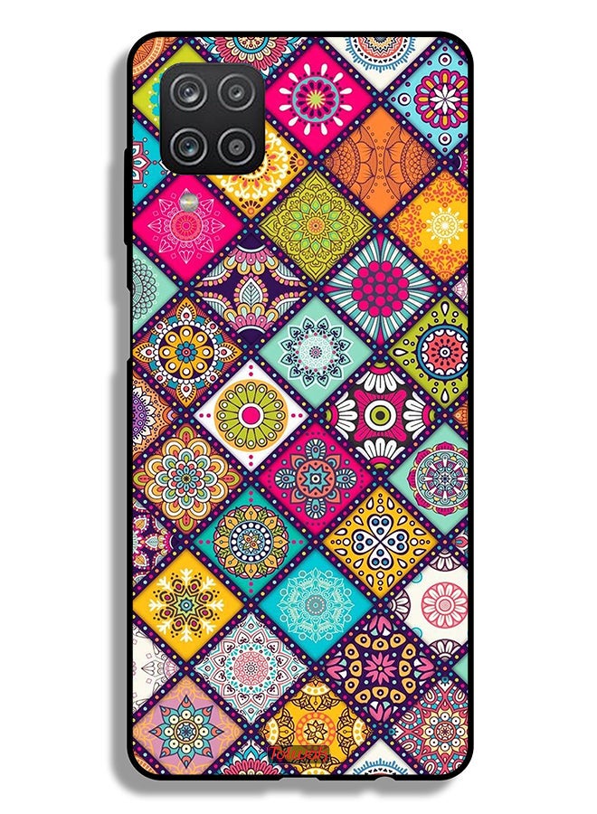 Tolwak Samsung Galaxy A12 Protective Case Cover Mandala Squares Pattern - Image 1