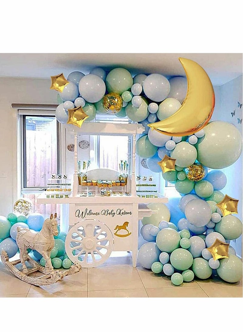 Excefore Balloon Arch Garland Kit,Confetti Latex Balloons 16Ft Party Decoration DIY Set (137Pcs Moon Blue+2 Tools ) - Image 2