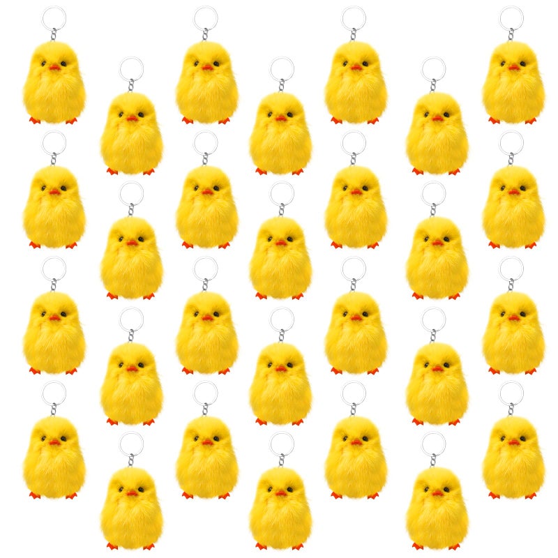 Olutacot 28 Pcs Small Chicken Keychain Easter Fluffy Chicks Mini Realistic Plush Chick Keychain for Easter Party Favors - Image 1