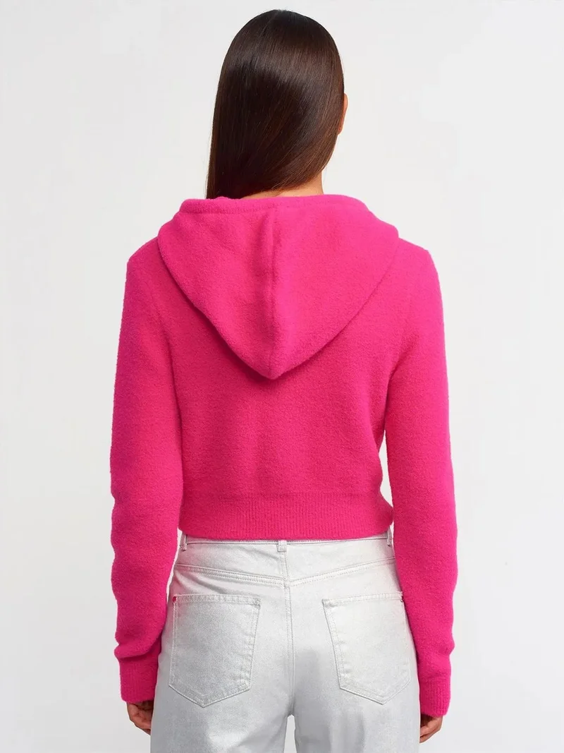 ديلفين DILVIN Women's Cropped Hooded Knit Sweater