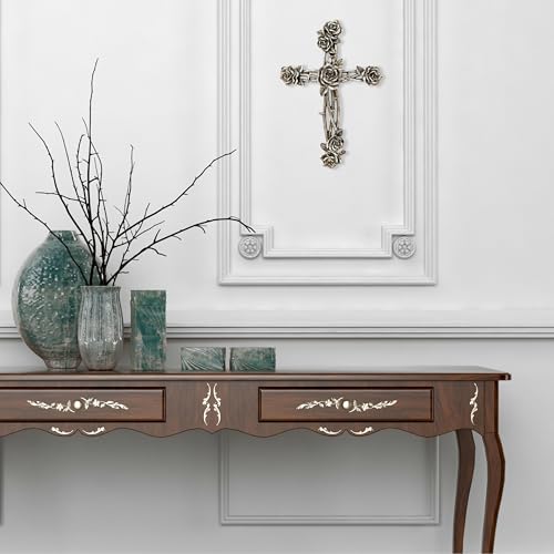 AMAJY Rustic Vintage Style Resin Silver Tone Rose and Thorn Cross Spiritual Wall Art Decor - Image 5