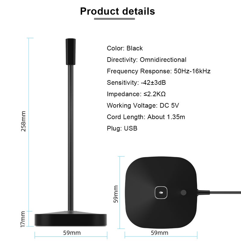 Desktop Computer Microphone USB Wired Microphone 360 Degrees Omnidirectional Condenser Mic Adjustable Neck with Mute Touch-Button Plug & Play for Computer PC Laptop Office Meeting Recording Games - Image 5