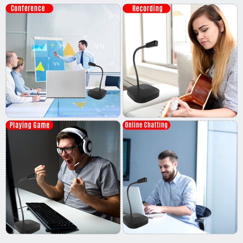 Desktop Computer Microphone USB Wired Microphone 360 Degrees Omnidirectional Condenser Mic Adjustable Neck with Mute Touch-Button Plug & Play for Computer PC Laptop Office Meeting Recording Games - Image 3