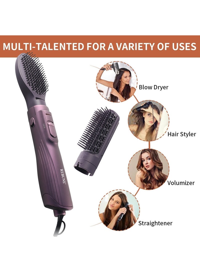 REBUNE New 1200W Hair Dryer Brush 3 In 1 Hot Air Styler RE-2025-2plus Purple - Image 5