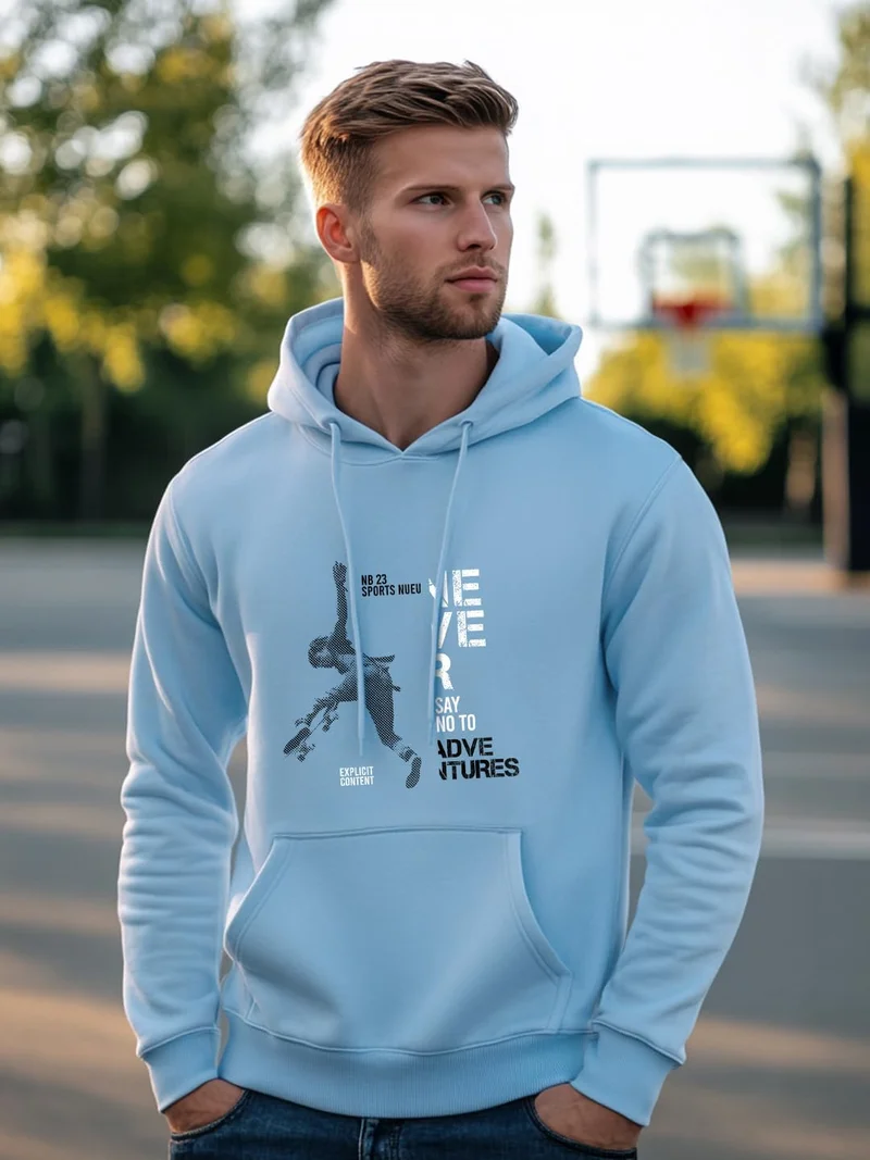 نوبيرو NOBERO Men's Light Blue Hooded Sweatshirt