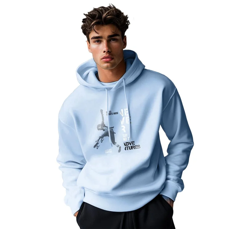 نوبيرو NOBERO Men's Light Blue Hooded Sweatshirt
