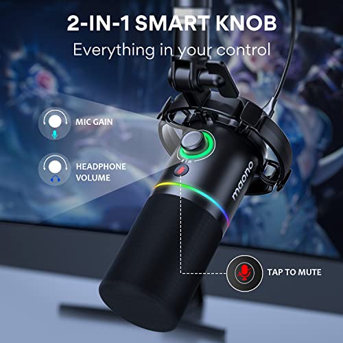MAONO PD200X USB/XLR Dynamic Mic for Singing, PC, YouTube Recording. Professional Microphone with Programmable Software and 0-Latency Monitoring, Volume Control, Tap-to-Mute and Shock Mount, Black - Image 5