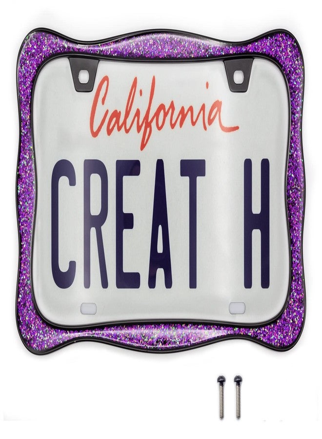creathome 3D Shining License Plate Frame, Black Powder Coated with Purple Chunky Gliter, Pure Zinc Alloy Metal - Image 1