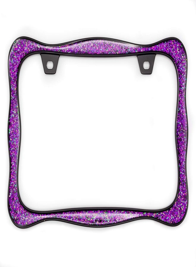 creathome 3D Shining License Plate Frame, Black Powder Coated with Purple Chunky Gliter, Pure Zinc Alloy Metal - Image 2