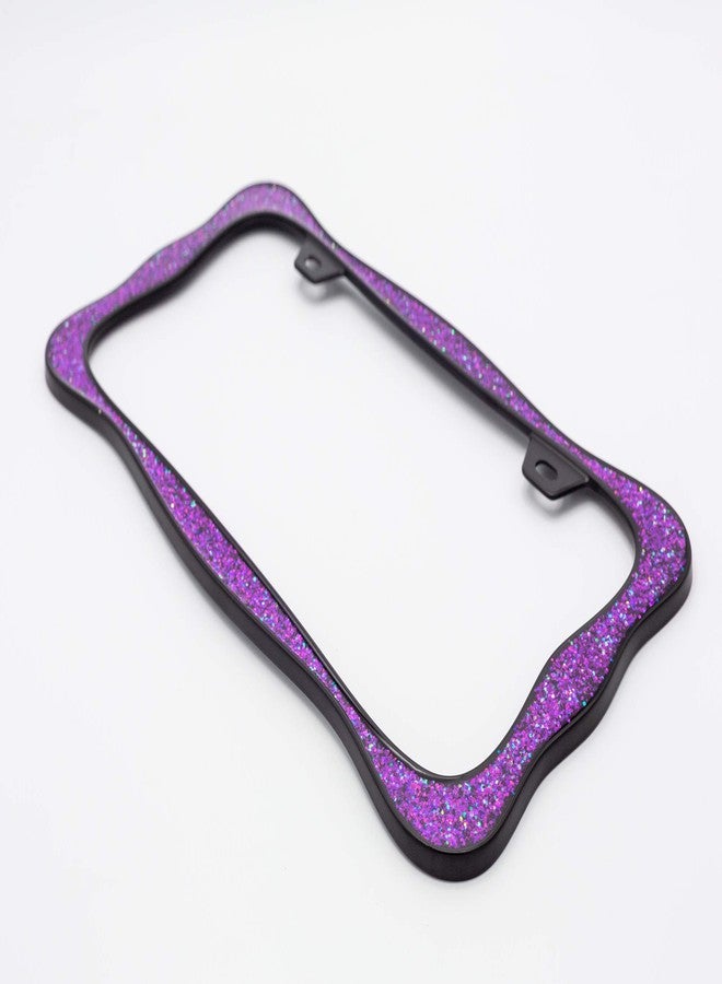 creathome 3D Shining License Plate Frame, Black Powder Coated with Purple Chunky Gliter, Pure Zinc Alloy Metal - Image 3