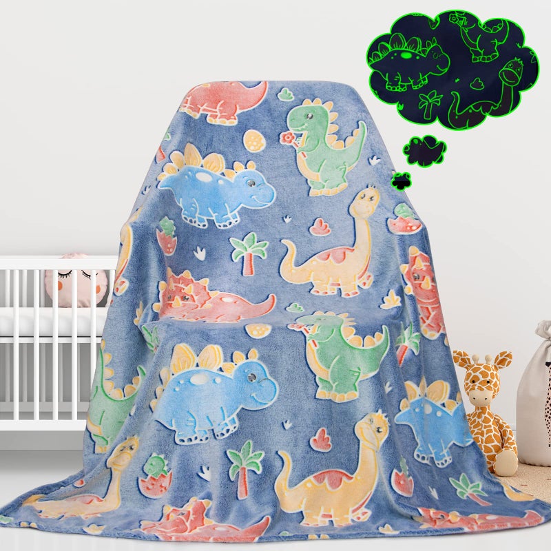 Gdindff Dinosaur Gifts Toys for Boys Girls  Glow in The Dark Dino Blanket Birthday Presents for Kids Toddlers Adults  Dinosaur Fleece Throw Blankets for Bedroom Decor 50x60