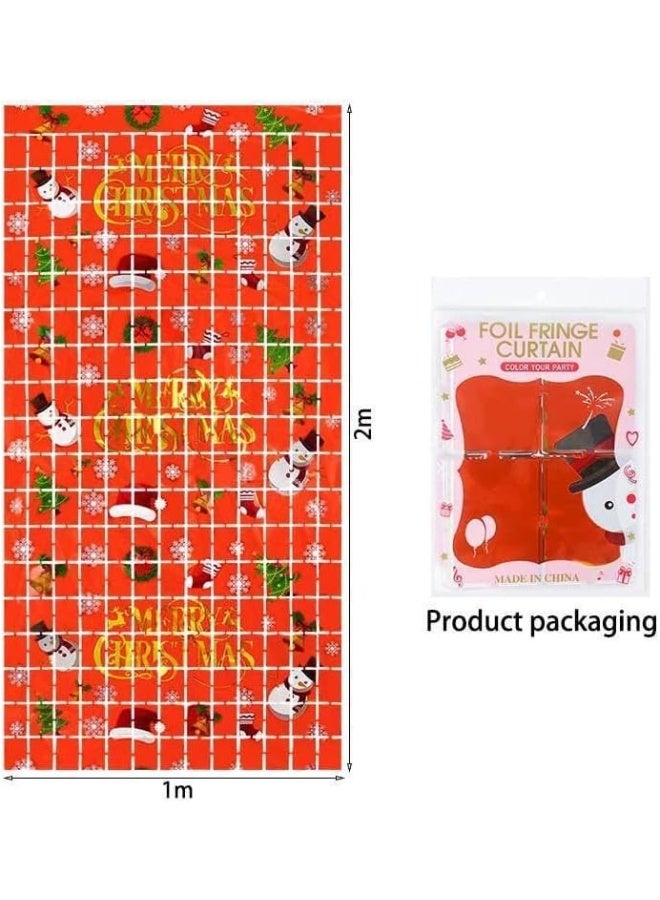 ستائر خلفية مربعة حمراء معدنية ذات هامش مناسب لديكور عيد الميلاد ورأس السنة الجديدة (2 متر × 1 متر) - Image 3