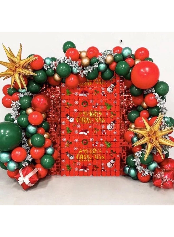 ستائر خلفية مربعة حمراء معدنية ذات هامش مناسب لديكور عيد الميلاد ورأس السنة الجديدة (2 متر × 1 متر) - Image 2