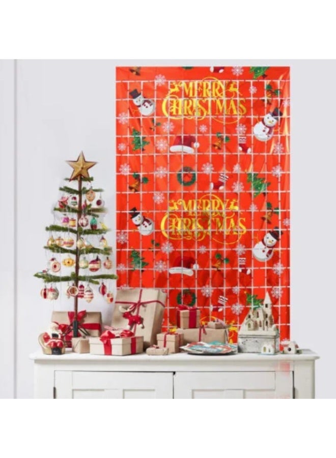 ستائر خلفية مربعة حمراء معدنية ذات هامش مناسب لديكور عيد الميلاد ورأس السنة الجديدة (2 متر × 1 متر) - Image 1