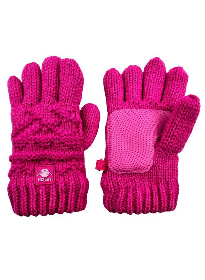 N'Ice Caps Little Kids Warm Cable Knit Gloves - Sherpa Lining (Fuchsia, 4-6 Years) - Image 2