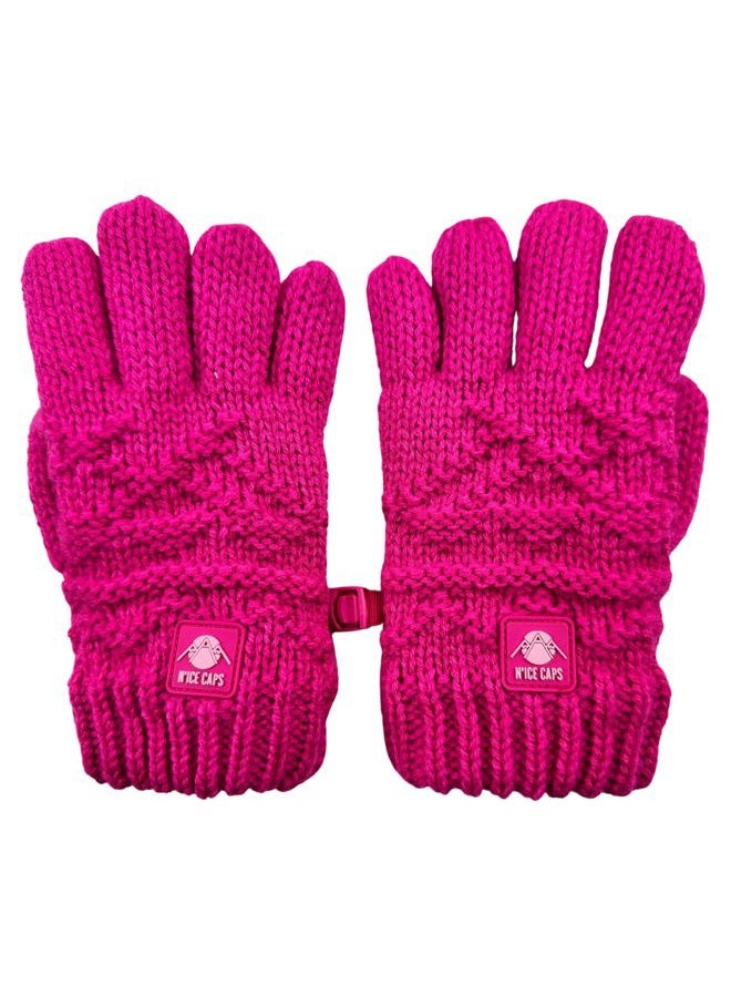 N'Ice Caps Little Kids Warm Cable Knit Gloves - Sherpa Lining (Fuchsia, 4-6 Years) - Image 1