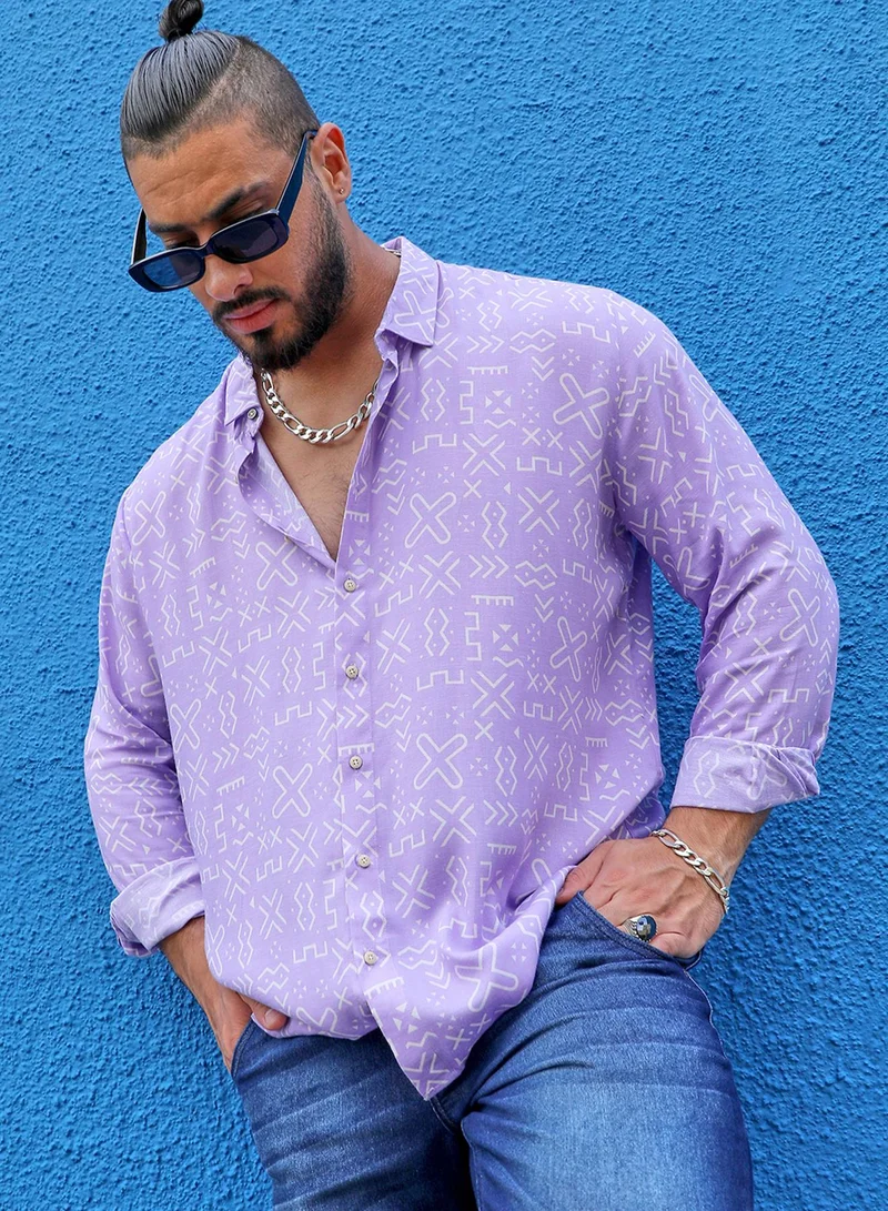 Instafab Plus Instafab Plus Men's Lavender Minimal Aztec Shirt For Casual Wear | Spread Collar | Long Sleeve | Button Closure | Heavy Rayon Shirt Crafted With Comfort Fit For Everyday Wear