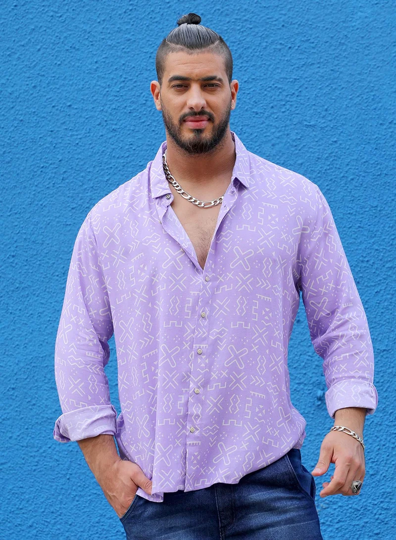 Instafab Plus Instafab Plus Men's Lavender Minimal Aztec Shirt For Casual Wear | Spread Collar | Long Sleeve | Button Closure | Heavy Rayon Shirt Crafted With Comfort Fit For Everyday Wear