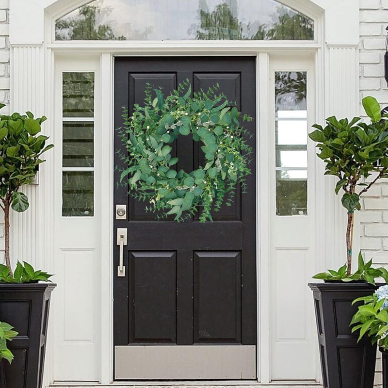 MAINGKAUNG Spring Wreath 22 Inch Spring Summer Wreaths with Eucalyptus Leaves and Berries Seasons Green Eucalyptus Wreath for Farmhouse Porch Front Door Wall Decor and Year Round Use - Image 3