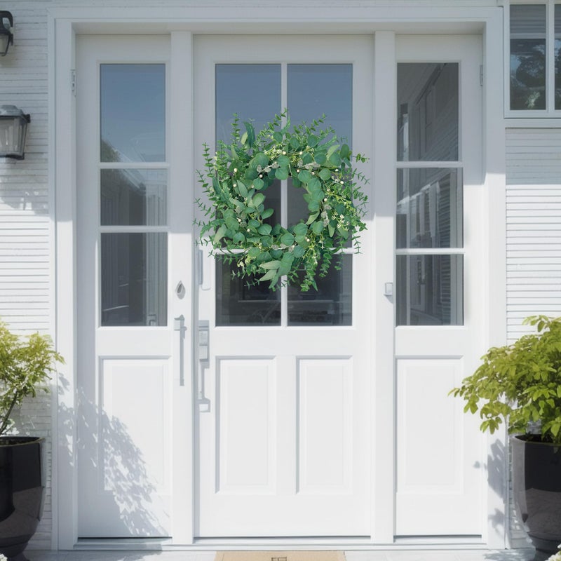 MAINGKAUNG Spring Wreath 22 Inch Spring Summer Wreaths with Eucalyptus Leaves and Berries Seasons Green Eucalyptus Wreath for Farmhouse Porch Front Door Wall Decor and Year Round Use - Image 2