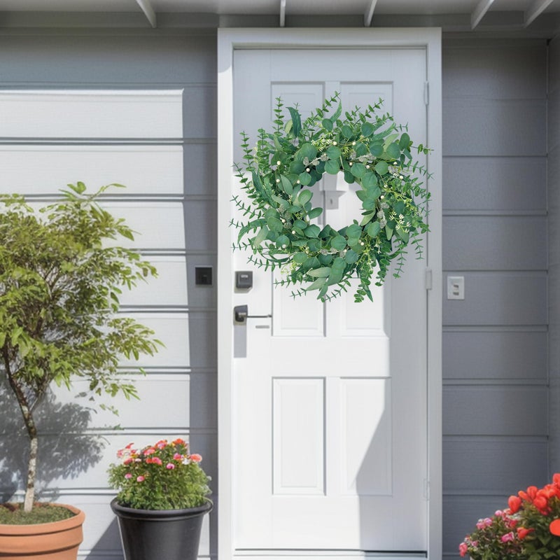 MAINGKAUNG Spring Wreath 22 Inch Spring Summer Wreaths with Eucalyptus Leaves and Berries Seasons Green Eucalyptus Wreath for Farmhouse Porch Front Door Wall Decor and Year Round Use - Image 5