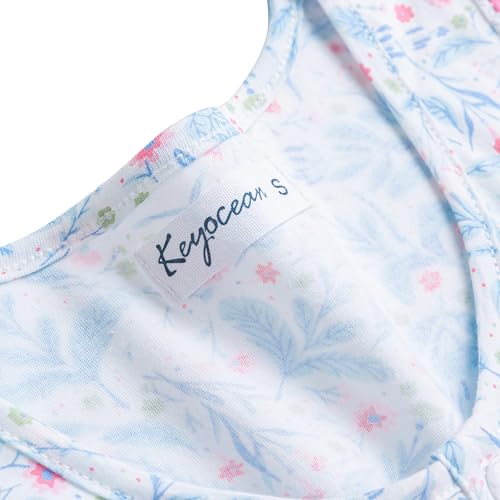Keyocean Nightgowns for Women, Soft Cotton Comfy Lightweight Short Sleeves Ladies Nightdress, Red and Blue Flower, XX-Large - Image 3