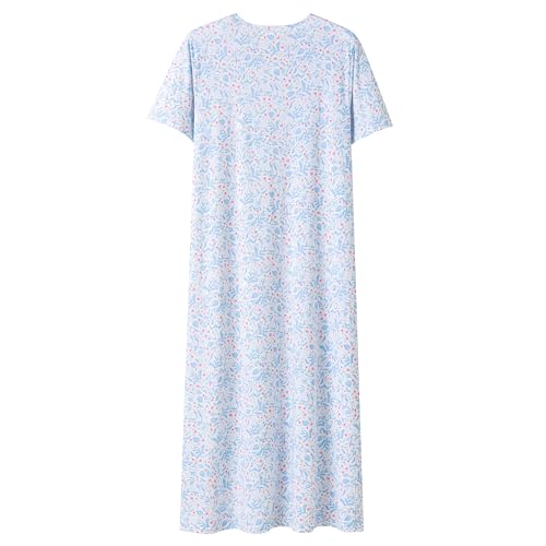 Keyocean Nightgowns for Women, Soft Cotton Comfy Lightweight Short Sleeves Ladies Nightdress, Red and Blue Flower, XX-Large - Image 2