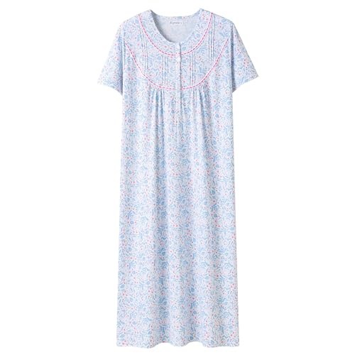Keyocean Nightgowns for Women, Soft Cotton Comfy Lightweight Short Sleeves Ladies Nightdress, Red and Blue Flower, XX-Large - Image 1