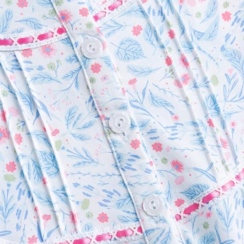 Keyocean Nightgowns for Women, Soft Cotton Comfy Lightweight Short Sleeves Ladies Nightdress, Red and Blue Flower, XX-Large - Image 4