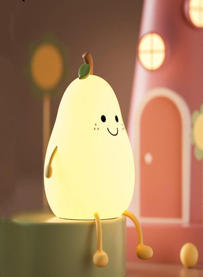 BROCCOLIN Night Light for Kids, Cute Silicone Nursery Pear Lamp for Baby and Toddler,Fruit NightLight for Boys and Girls,Squishy Night Lamp for Bedroom,Kawaii Bedside Lamp for Kids Room (Pear) - Image 2
