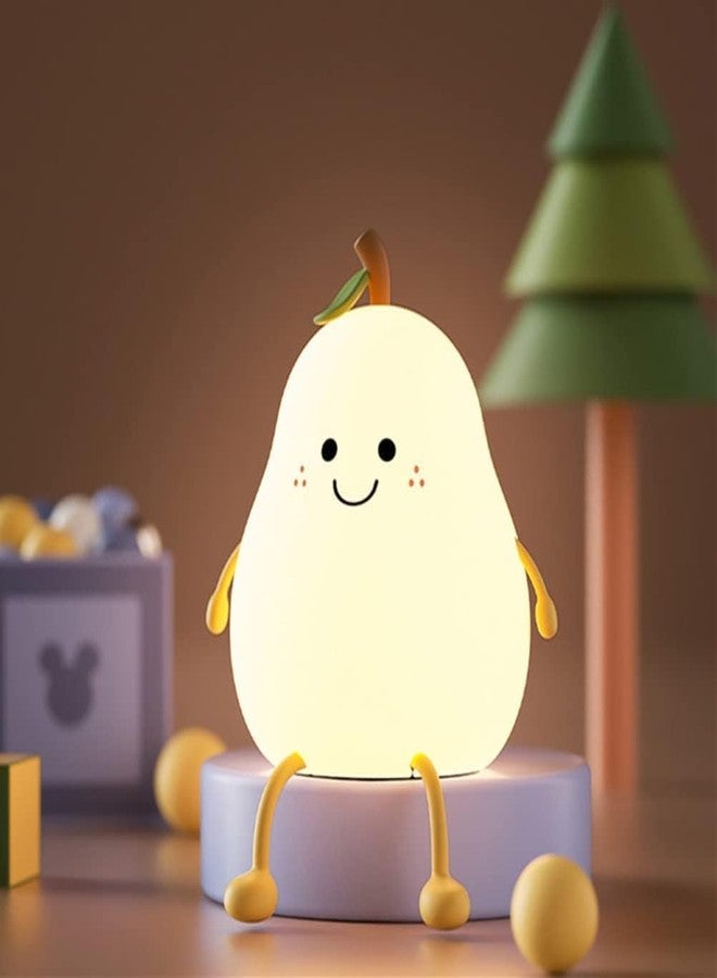 BROCCOLIN Night Light for Kids, Cute Silicone Nursery Pear Lamp for Baby and Toddler,Fruit NightLight for Boys and Girls,Squishy Night Lamp for Bedroom,Kawaii Bedside Lamp for Kids Room (Pear) - Image 1