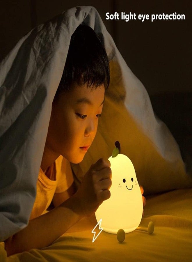 BROCCOLIN Night Light for Kids, Cute Silicone Nursery Pear Lamp for Baby and Toddler,Fruit NightLight for Boys and Girls,Squishy Night Lamp for Bedroom,Kawaii Bedside Lamp for Kids Room (Pear) - Image 4