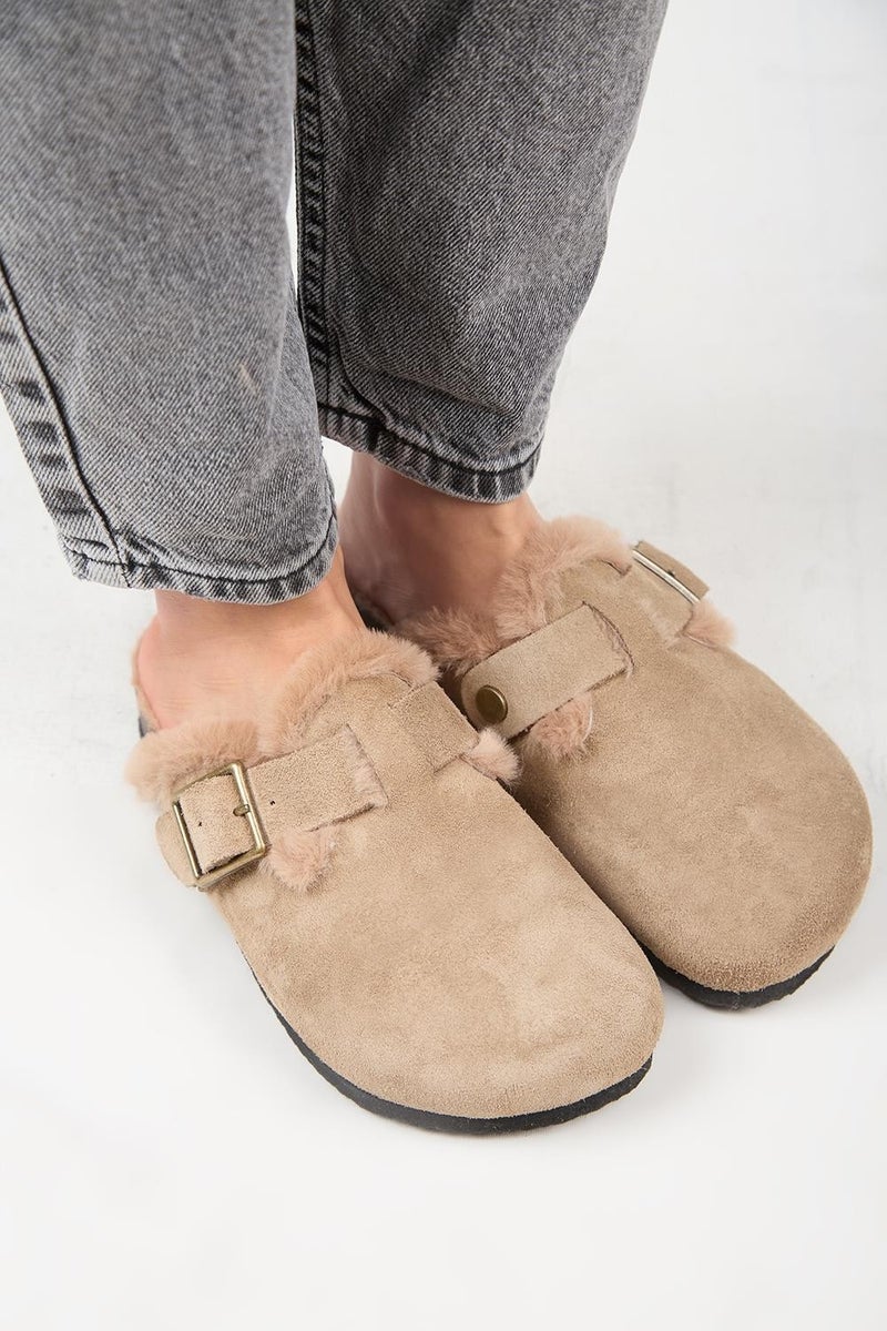 Manijero (Zeta 2 Fur) Women's Leather Belt Buckled Sabo Mink Slippers  - Image 2