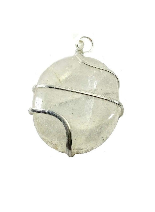 CA AGATE Clear crystal quartz Oval Healing Pendant Necklace Wire Wrapped - Image 1