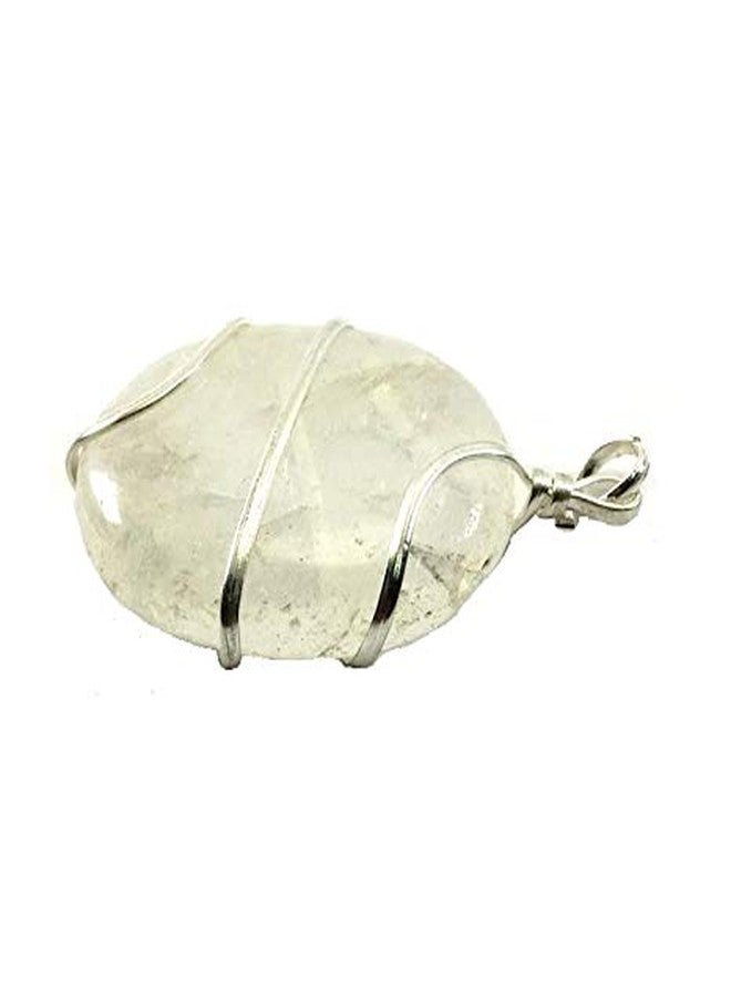 CA AGATE Clear crystal quartz Oval Healing Pendant Necklace Wire Wrapped - Image 3
