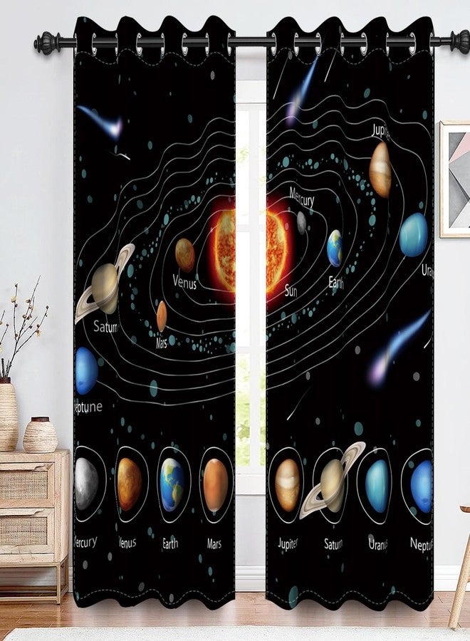 Renaiss Outer Space Planet Kids Blackout Curtains for Boys Bedroom Cartoon Solar System Window Curtain Universe Galaxy Thermal Window Drapes for Room Darkening Curtains 2 Panels Set, 42x63 Inch - Image 1