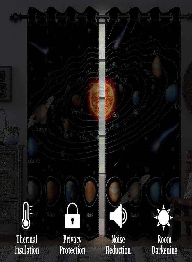 Renaiss Outer Space Planet Kids Blackout Curtains for Boys Bedroom Cartoon Solar System Window Curtain Universe Galaxy Thermal Window Drapes for Room Darkening Curtains 2 Panels Set, 42x63 Inch - Image 2