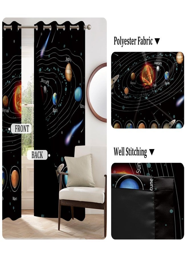 Renaiss Outer Space Planet Kids Blackout Curtains for Boys Bedroom Cartoon Solar System Window Curtain Universe Galaxy Thermal Window Drapes for Room Darkening Curtains 2 Panels Set, 42x63 Inch - Image 4