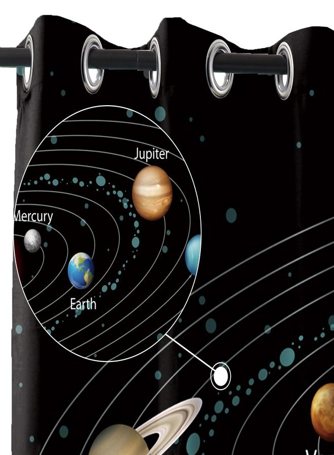 Renaiss Outer Space Planet Kids Blackout Curtains for Boys Bedroom Cartoon Solar System Window Curtain Universe Galaxy Thermal Window Drapes for Room Darkening Curtains 2 Panels Set, 42x63 Inch - Image 3
