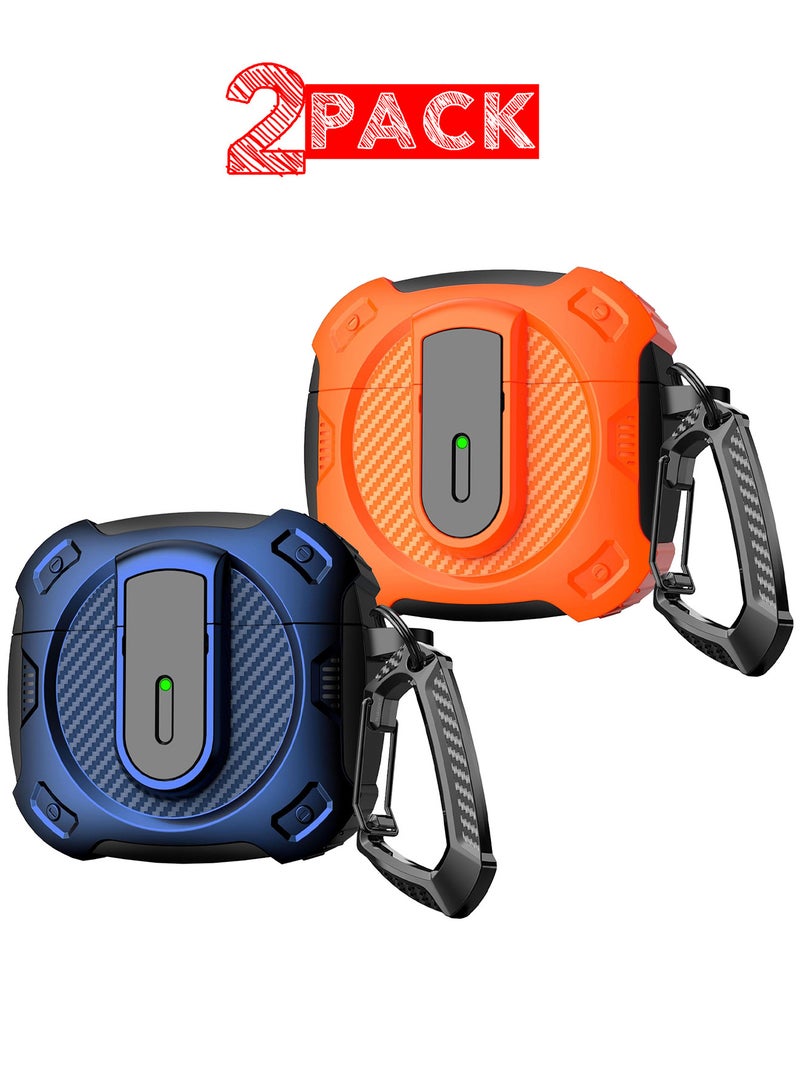 CATANES 2Packs Airpods 4 Case Hard Shell Protective Armor LED Visible Wireless Charging Case Cover with Lock - Orange Blue - Image 1