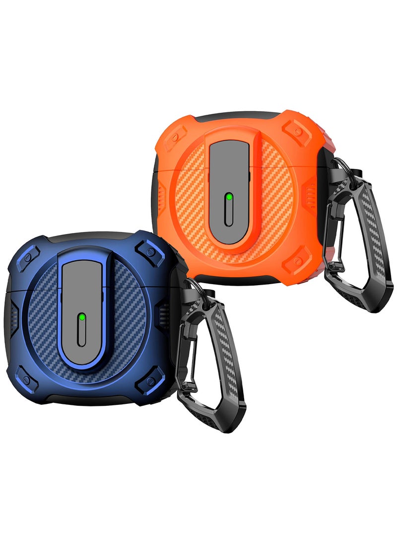 CATANES 2Packs Airpods 4 Case Hard Shell Protective Armor LED Visible Wireless Charging Case Cover with Lock - Orange Blue - Image 3