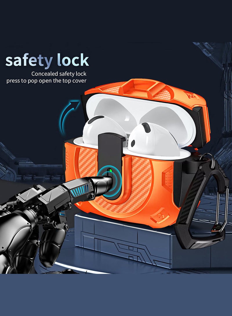 CATANES 2Packs Airpods 4 Case Hard Shell Protective Armor LED Visible Wireless Charging Case Cover with Lock - Orange Blue - Image 5