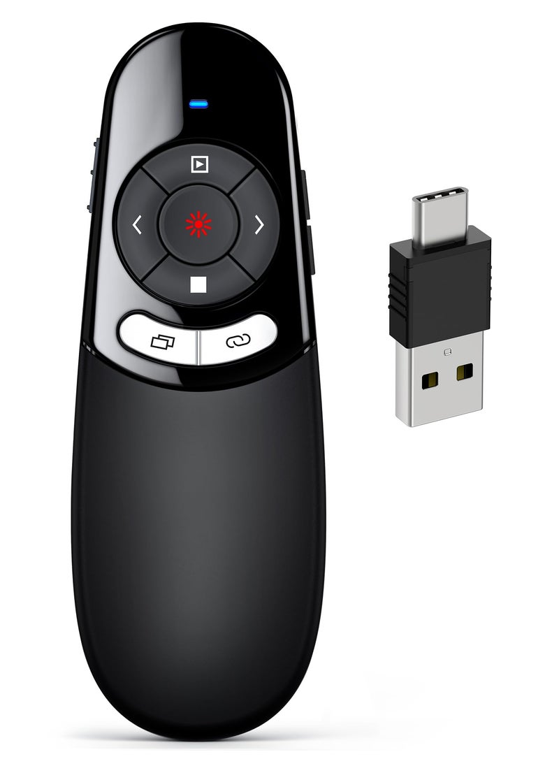 Dino Strike DINOSTRIKE 2 in 1 Type C and USB Presentation Clicker with Air Mouse Control, RF 2.4GHz Wireless Presenter Remote PowerPoint Clicker Slide Pointer Advancer for Computer Laptop Classroom Office  - Image 1
