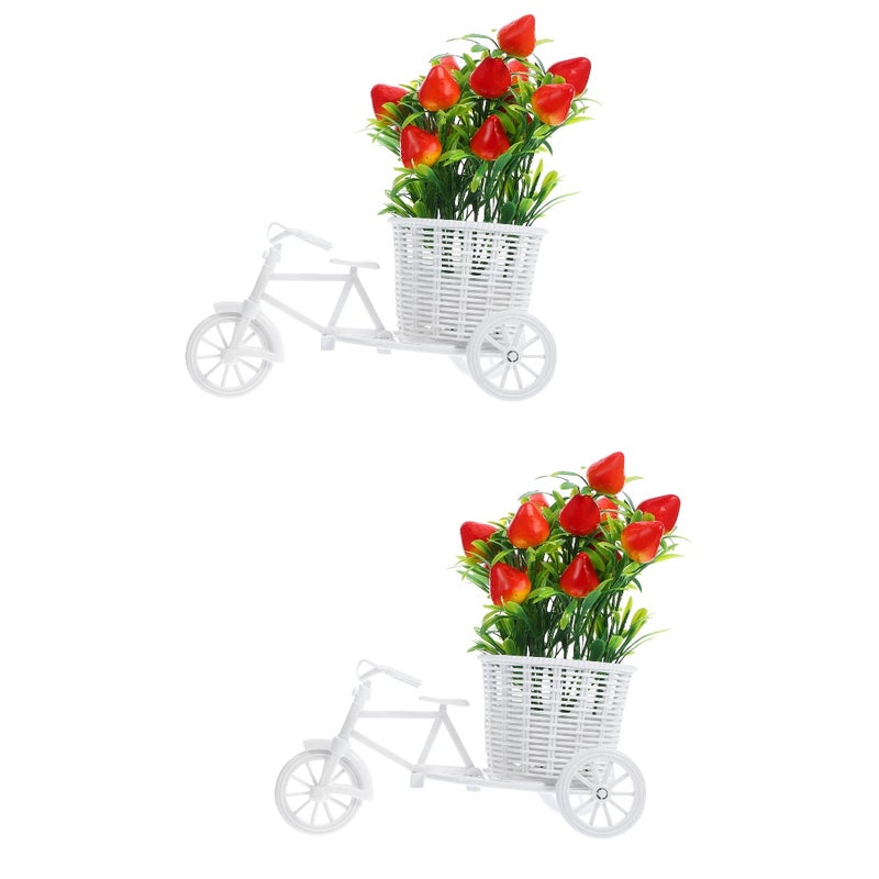2 Sets of Artificial Flower with Bike Basket Simulated Strawberry Flower Decoration Artificial Flower - Image 1