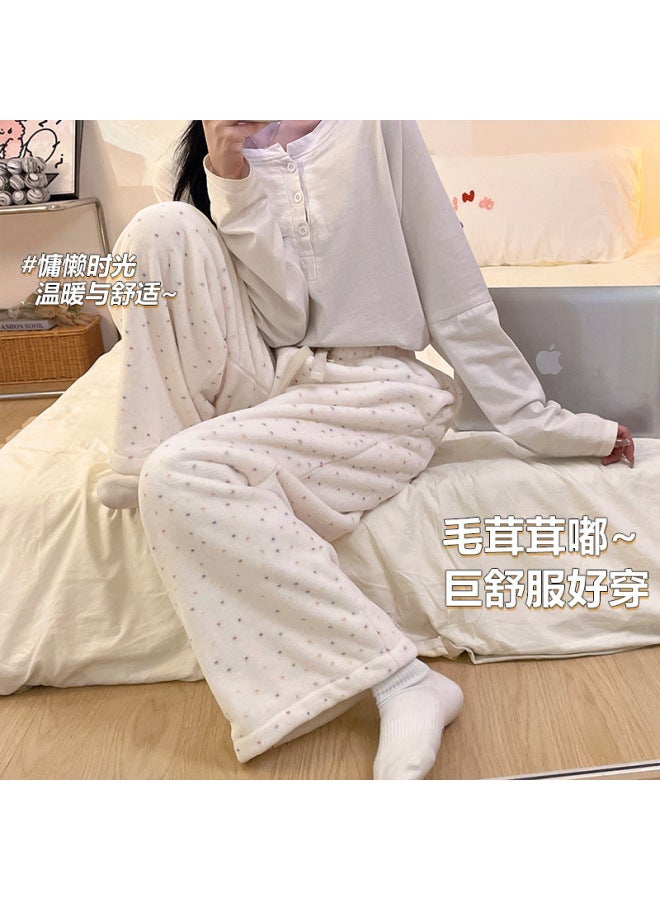 Autumn And Winter New Style Velvet Thickeneded Home Coral Velvet Outer Wear Small Pants Flannel Pajamas For Women