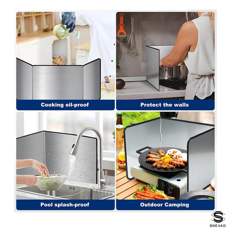 Snevad Snevad 3-Sided Foldable Oil Splatter Guard for Gas Stove - Stainless Steel Grease Shield for Frying Pan & Cooking - Nonstick Heat Insulation Panel for Kitchen - Oil Splash Protector, Easy to Clean  - Image 4